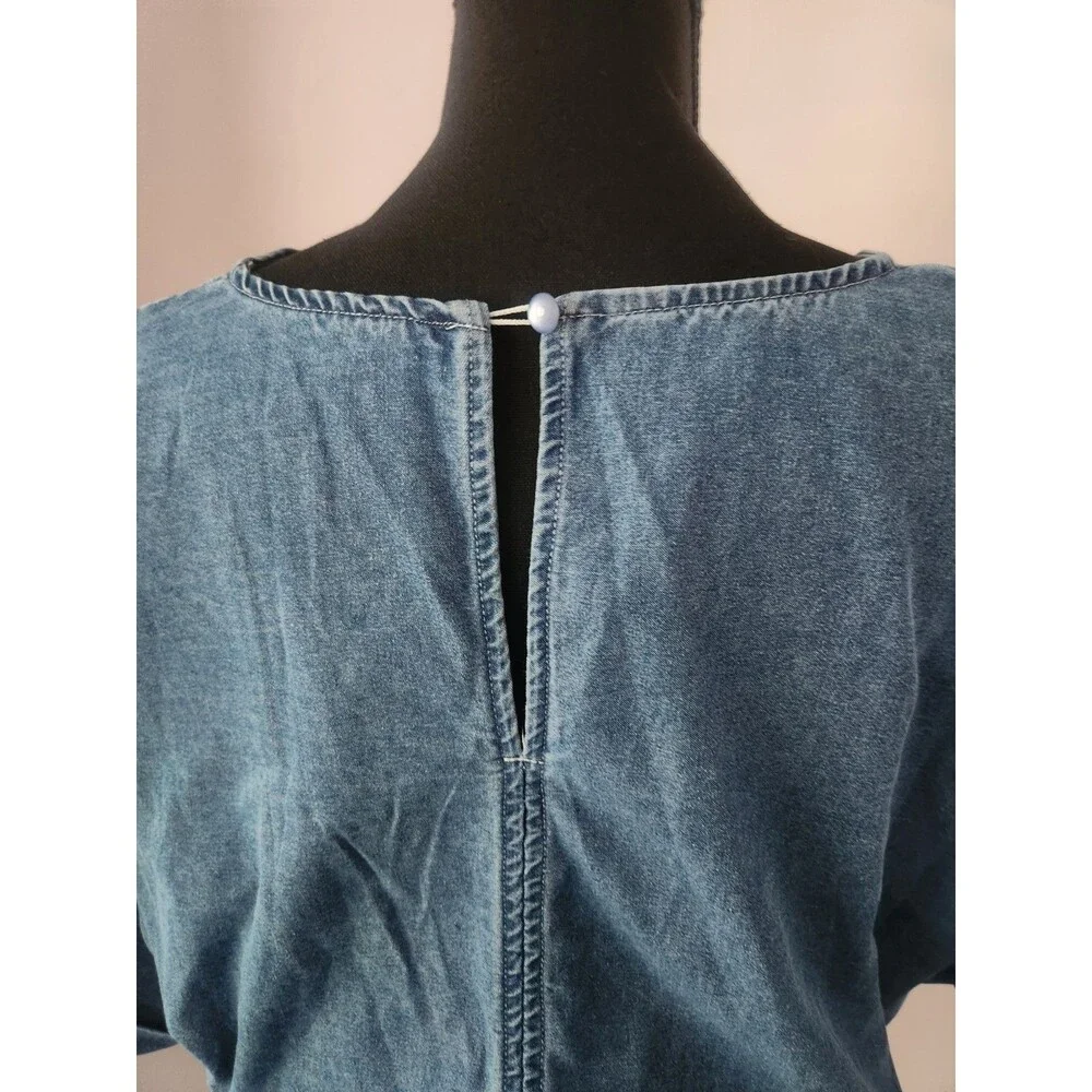 NWT CUPSHE Denim Mini Dress Women’s V Neck Smocked Waist Short Sleeve XL - Picture 8 of 12